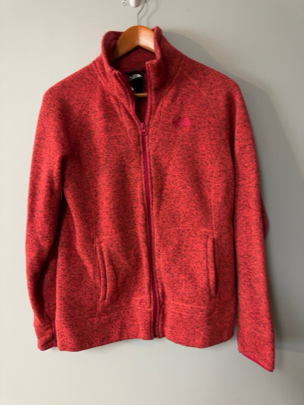 The North Face Womens Large Full Zip Fleece Jacket Pink Heather Sweater Knit